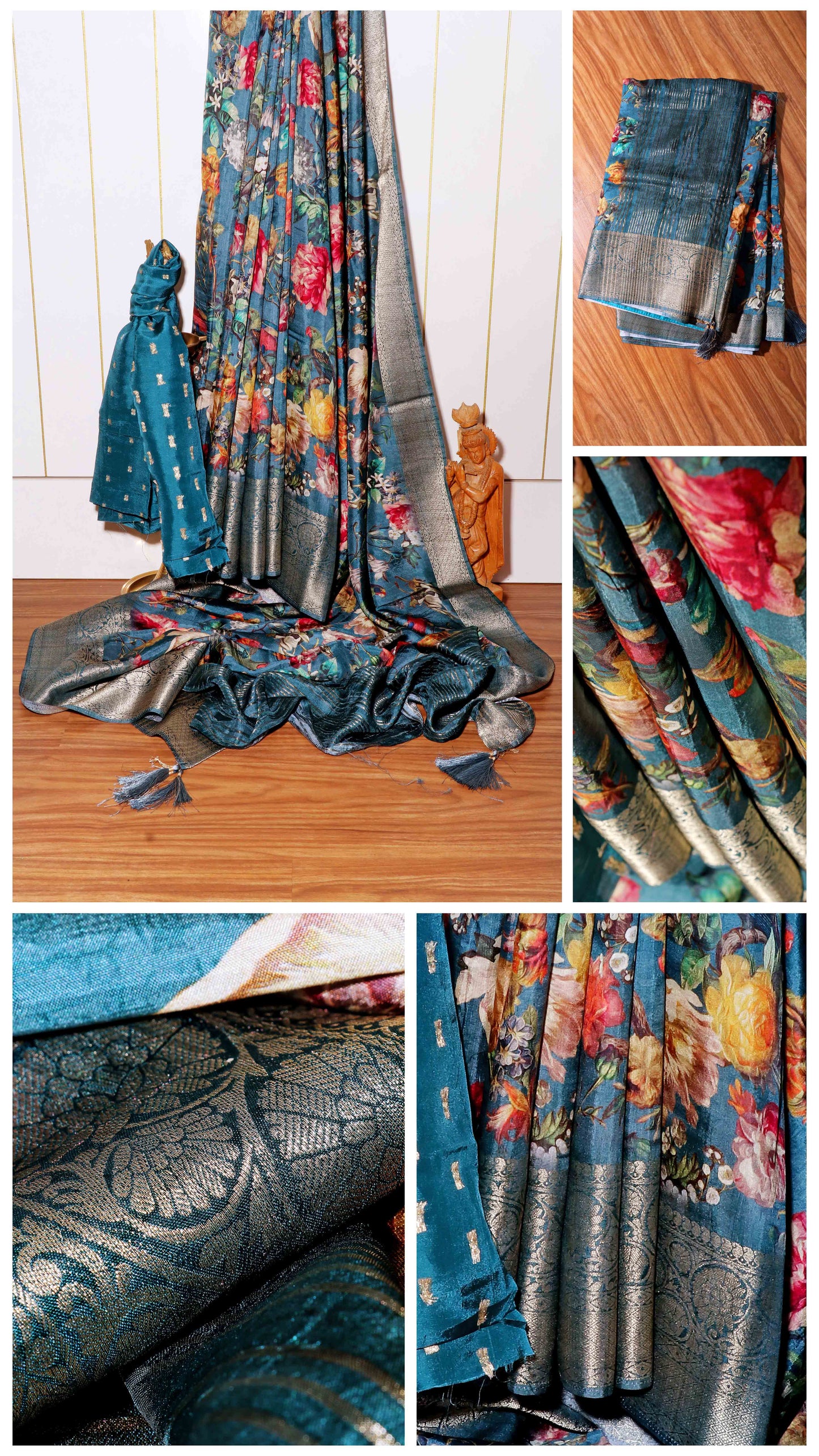 Midnight Bloom – Sabyasachi-Inspired Pure Tussar Silk Saree 006