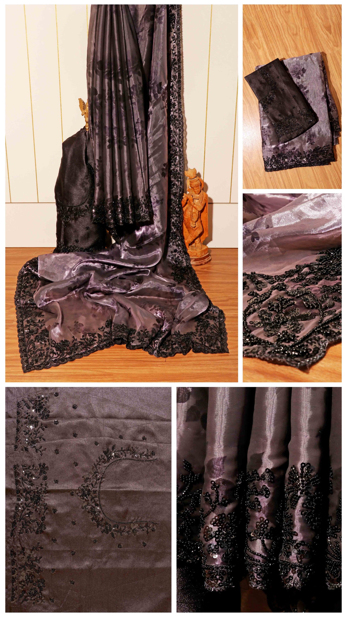 Midnight Elegance – Soft Satin Organza Saree 046