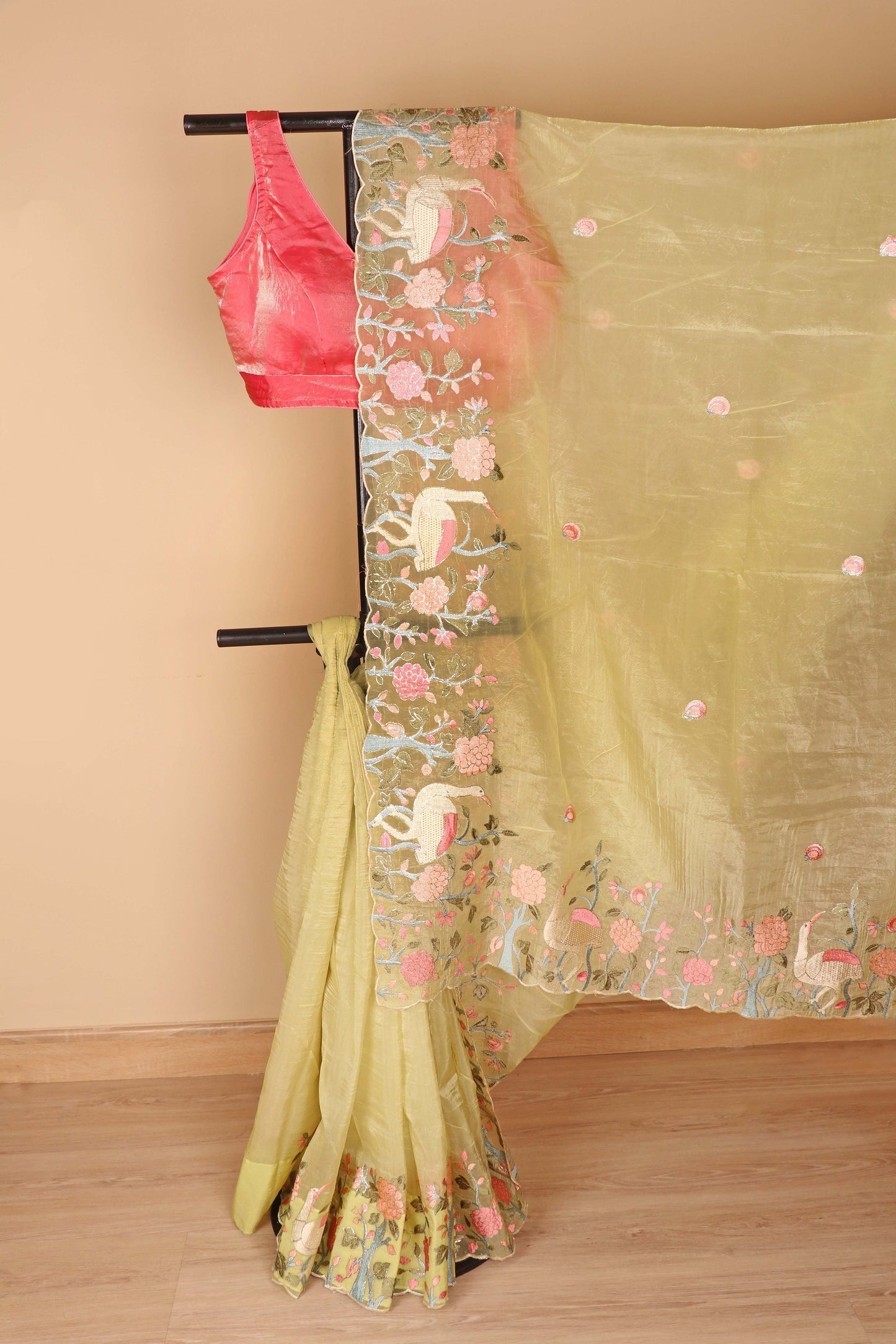 Harit Pakshi Phool Soft Organza Saree - 769