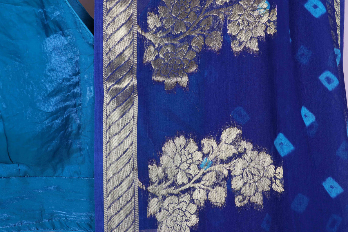 Bandhani Zari Navy Saree - 956