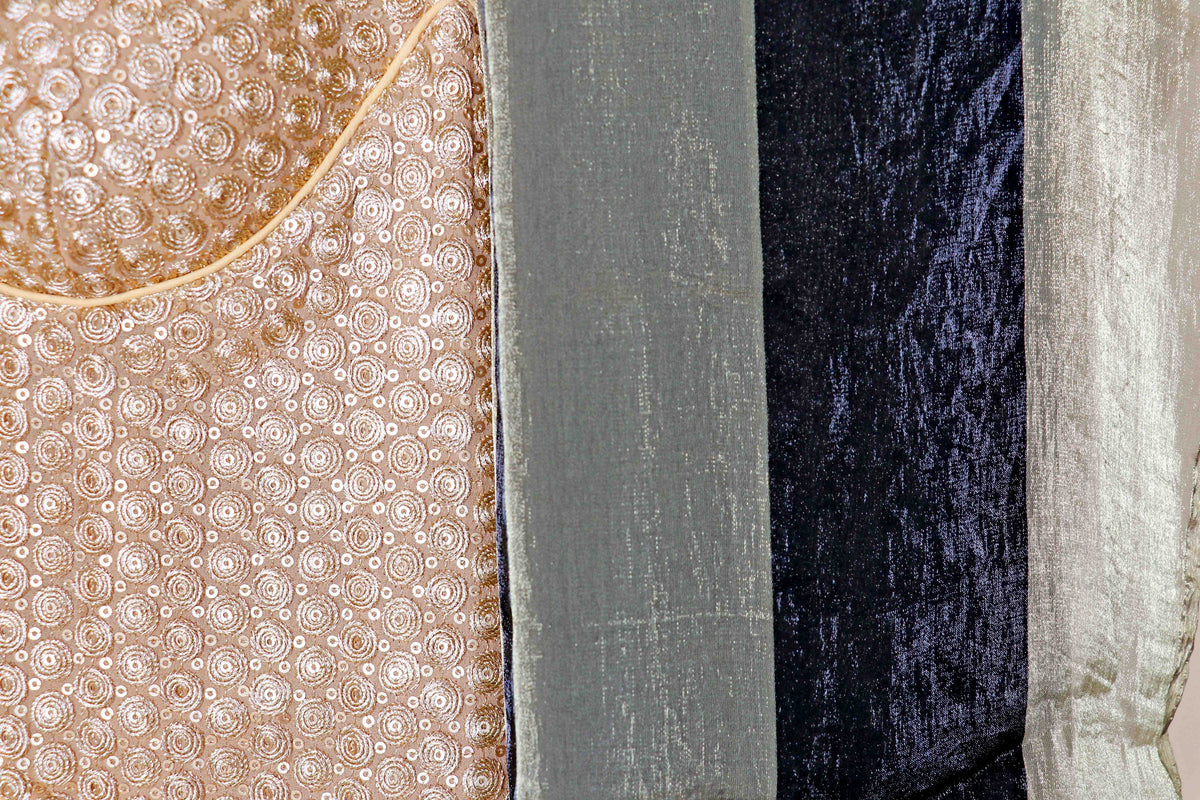 Black Bronze Stripe Tissue Saree - 993