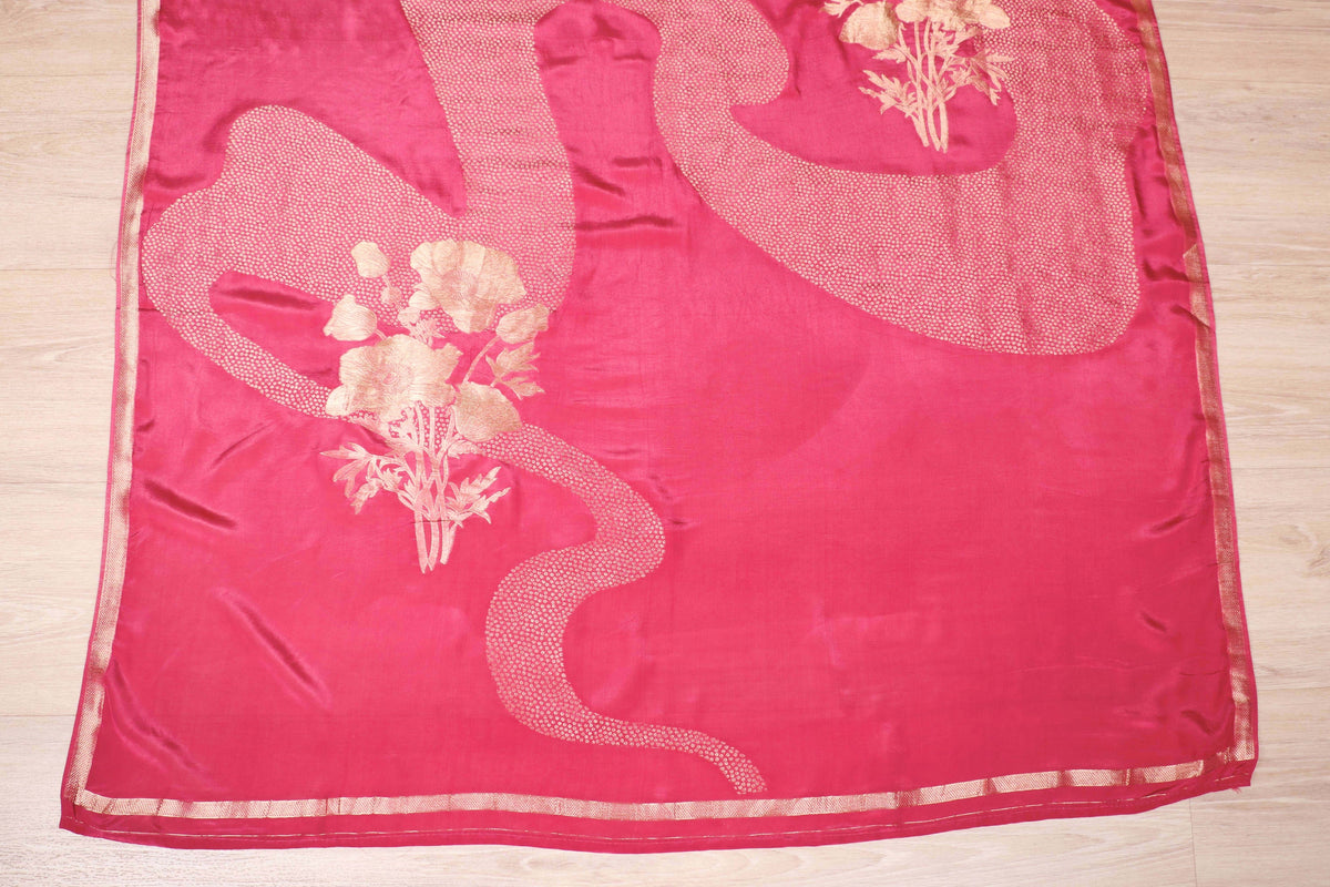 Pink Silk Saree with Gold Sequin Circular Butti and Gold Zari Peacock Woven Pallu | 1027
