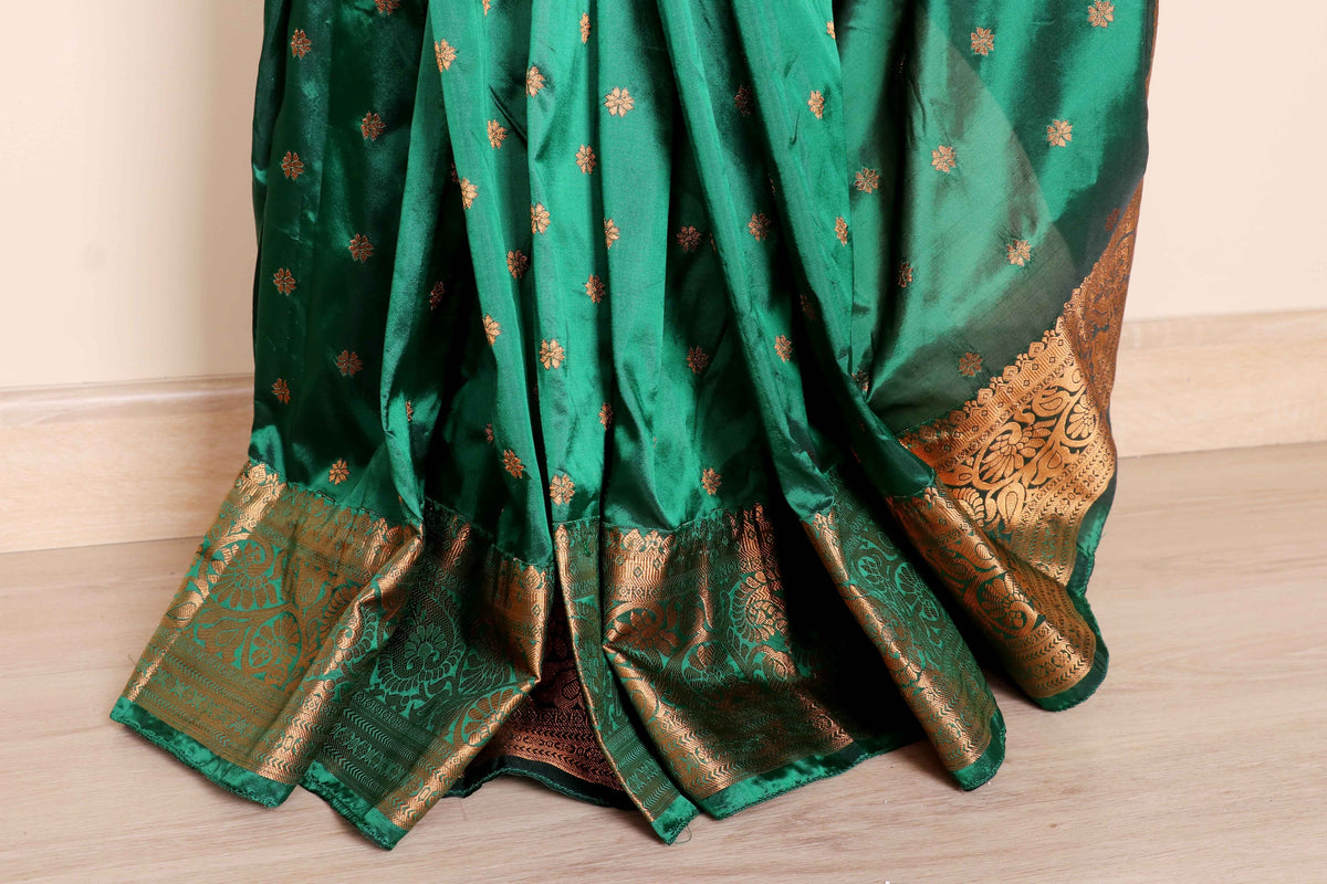 Sheesham Hari Silk Saree with Gold Zari Mango Paisley Kinkhab Woven Pallu and Border | 1054