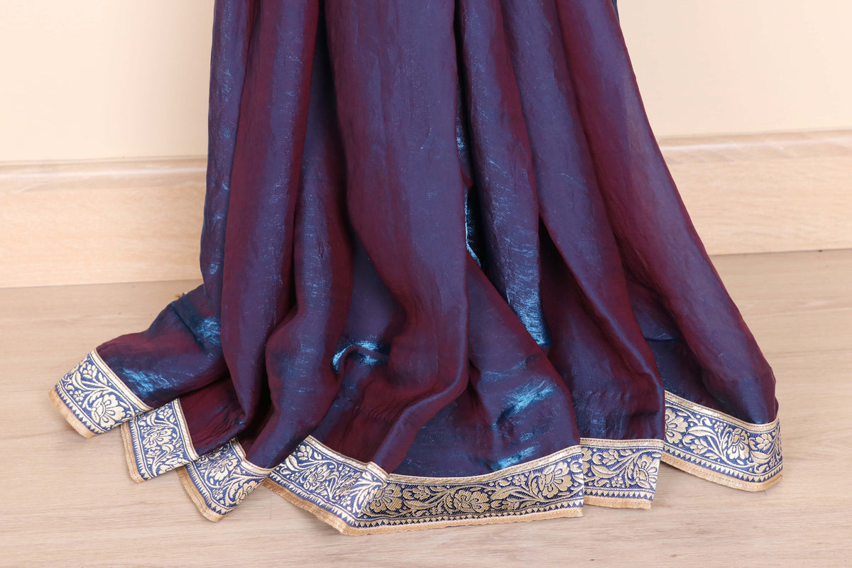 Jamuni aur Firozi Do Rang Tissue Silk Saree with Gold Zari Banarasi Floral Woven Kinari | 1062