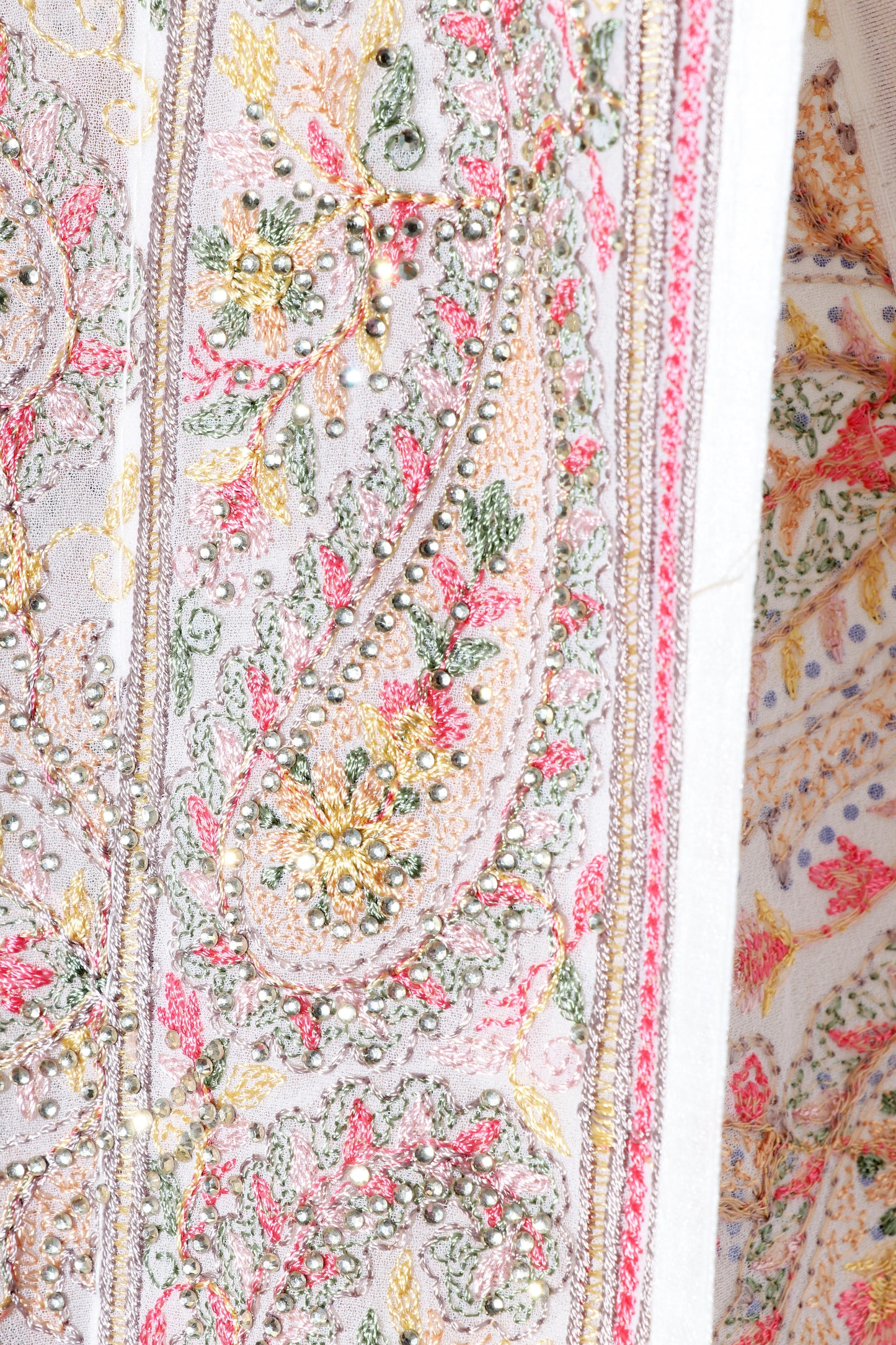 Bahar-e-Kashmir – White Kashmiri Resham & Pearl Embroidered Saree - 605