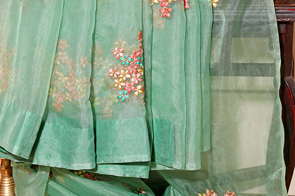 Mint Blossom – Embroidered Organza Saree (New 342-R-336)
