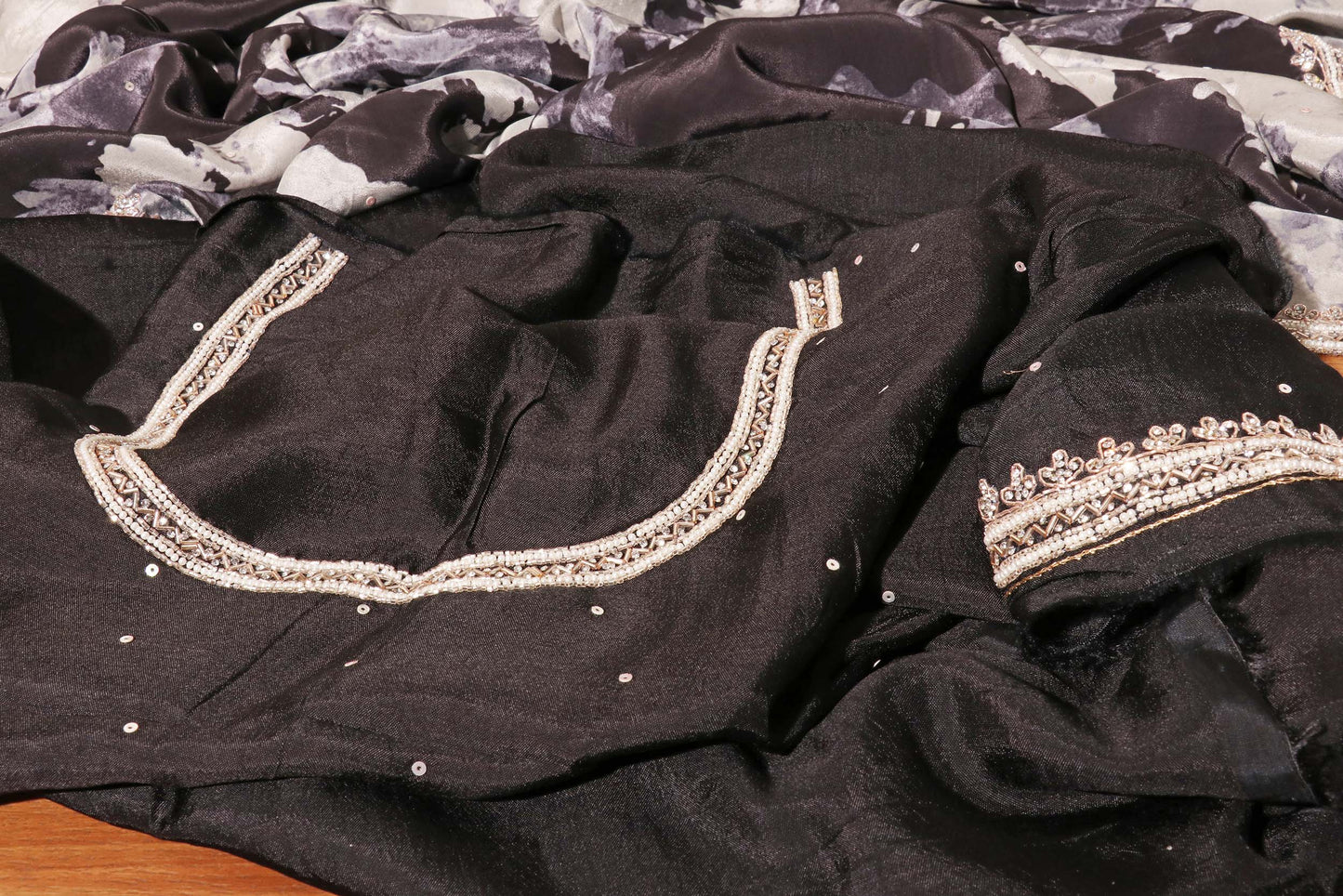 Moonlit Petals – Crepe Silk Embroidered Saree 014