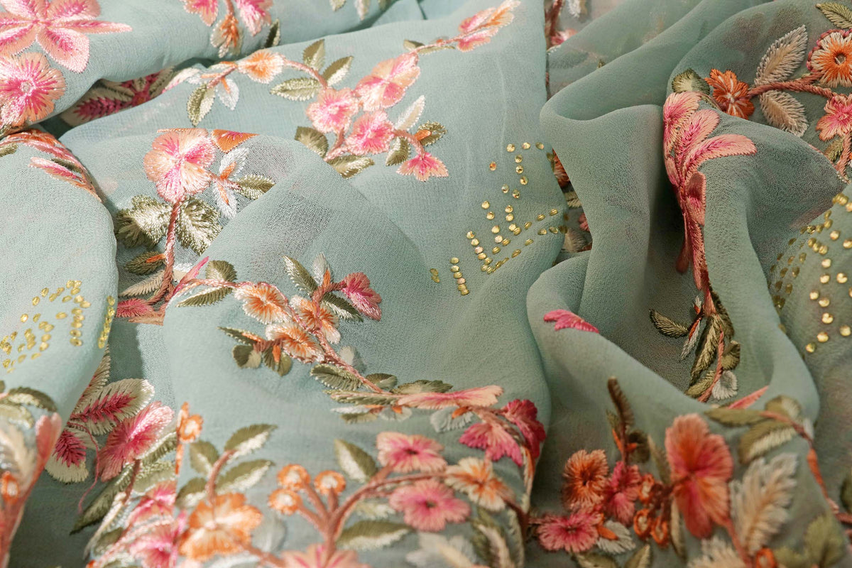 Serene Bloom – Kashmiri Embroidered Georgette Saree 015