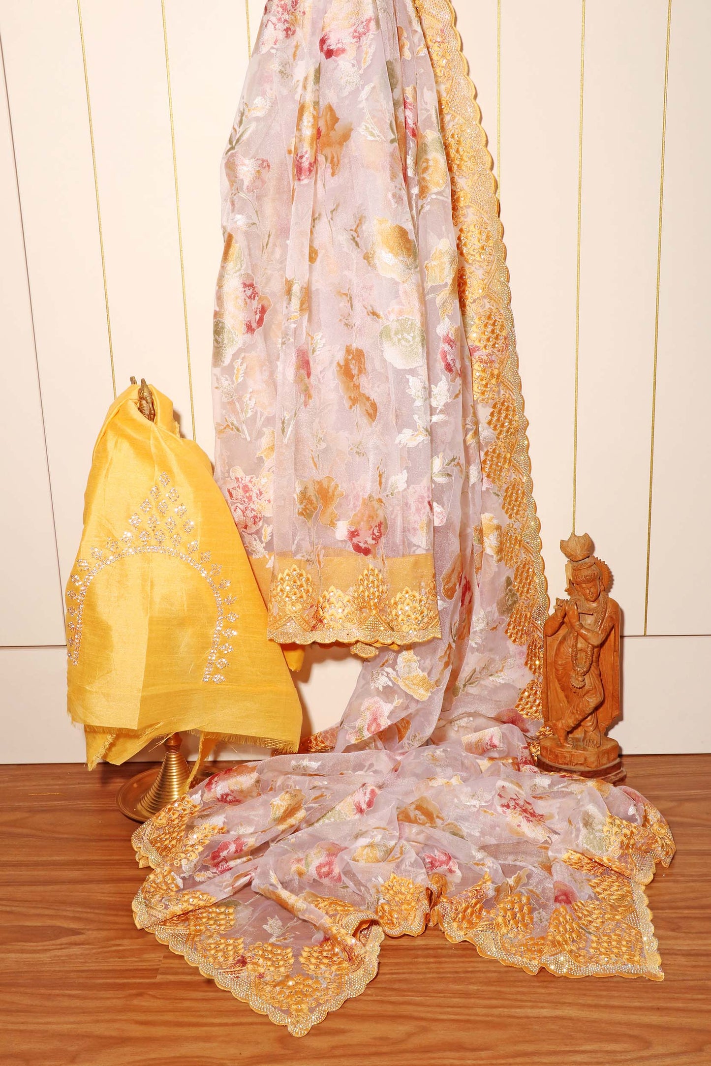 Golden Blossom – Brasso Floral Embroidered Saree 036
