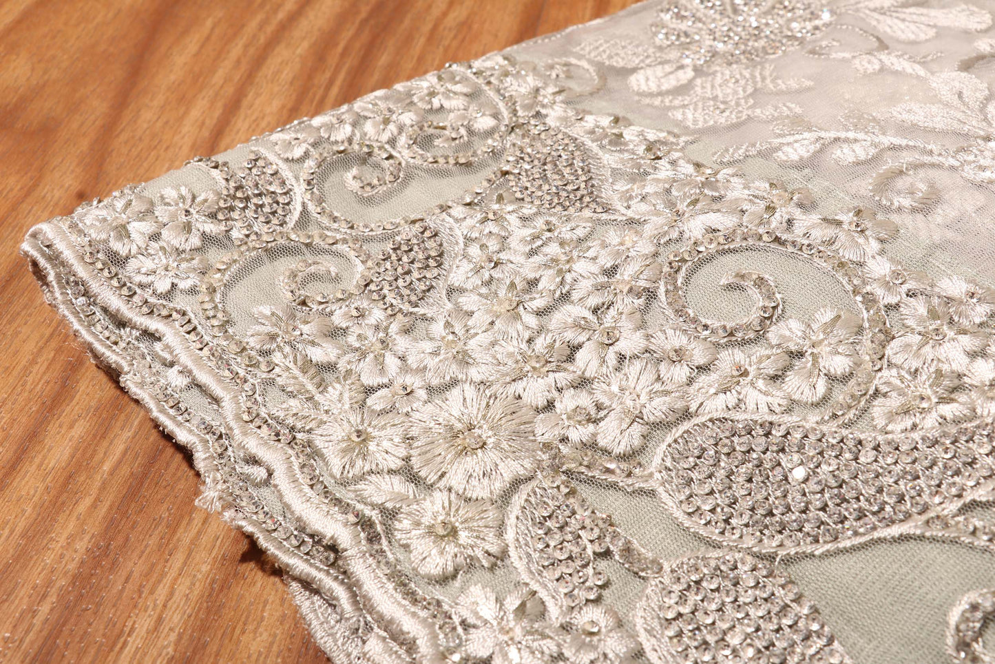 Ethereal Elegance – Ivory Crystal & Pearl Net Saree 037