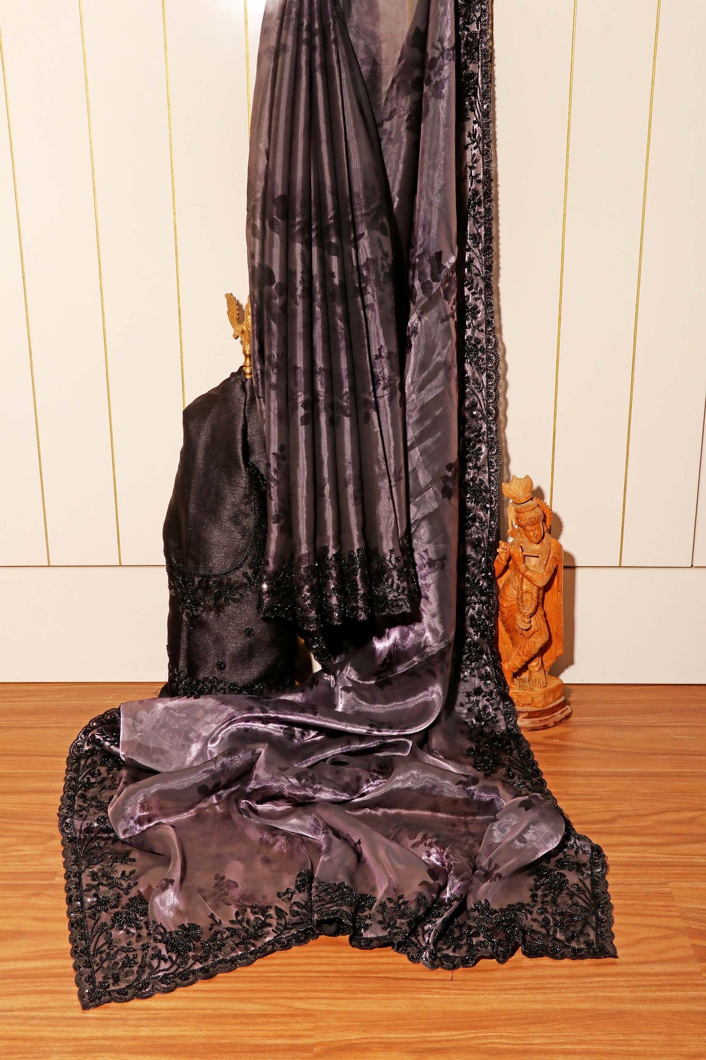 Midnight Elegance – Soft Satin Organza Saree 046