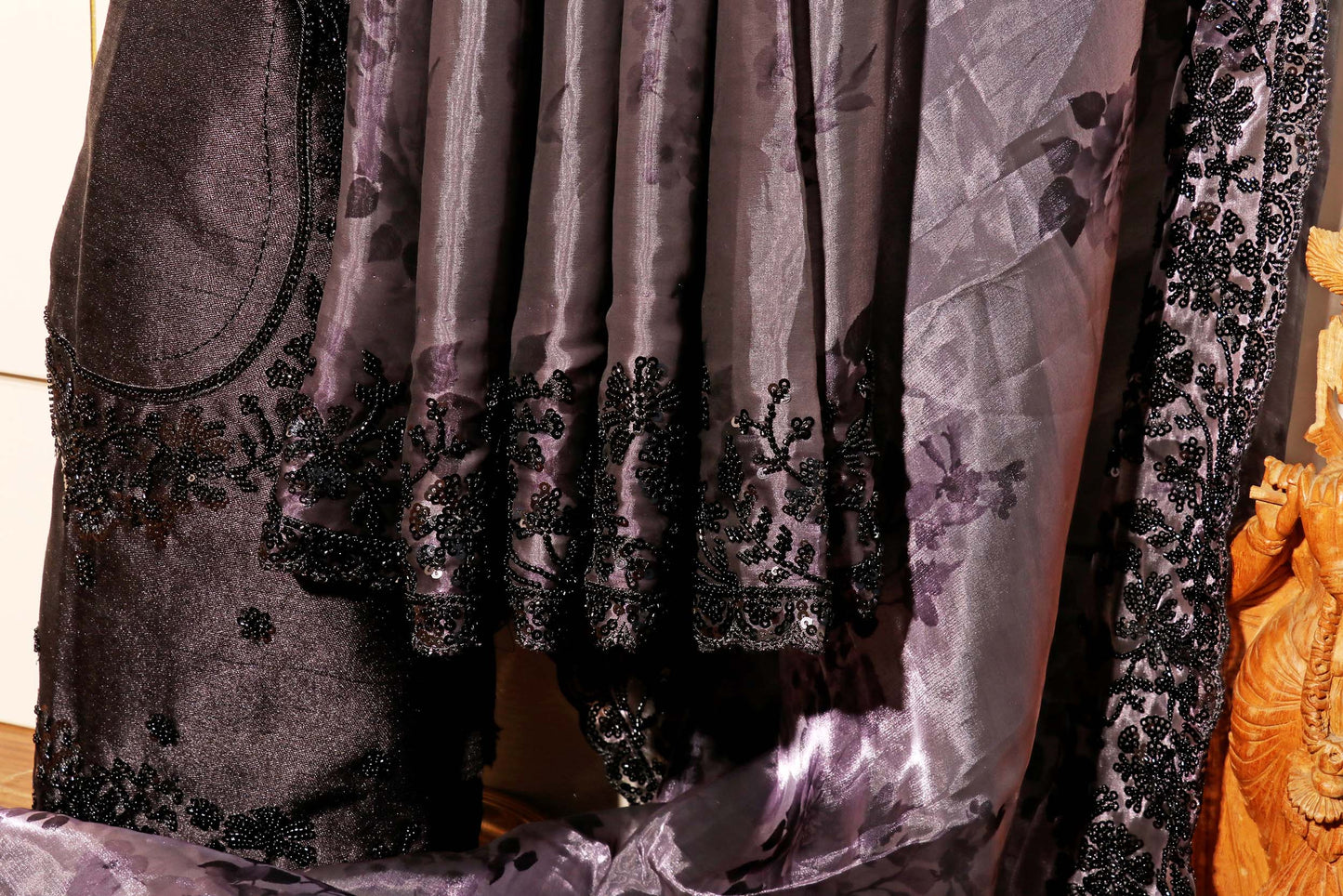 Midnight Elegance – Soft Satin Organza Saree 046