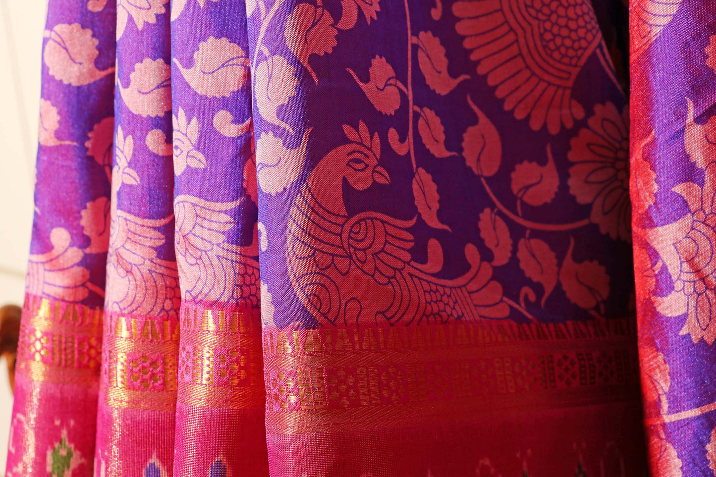 Purple and Pink Madhubani Silk Saree with Patola Print Border 115