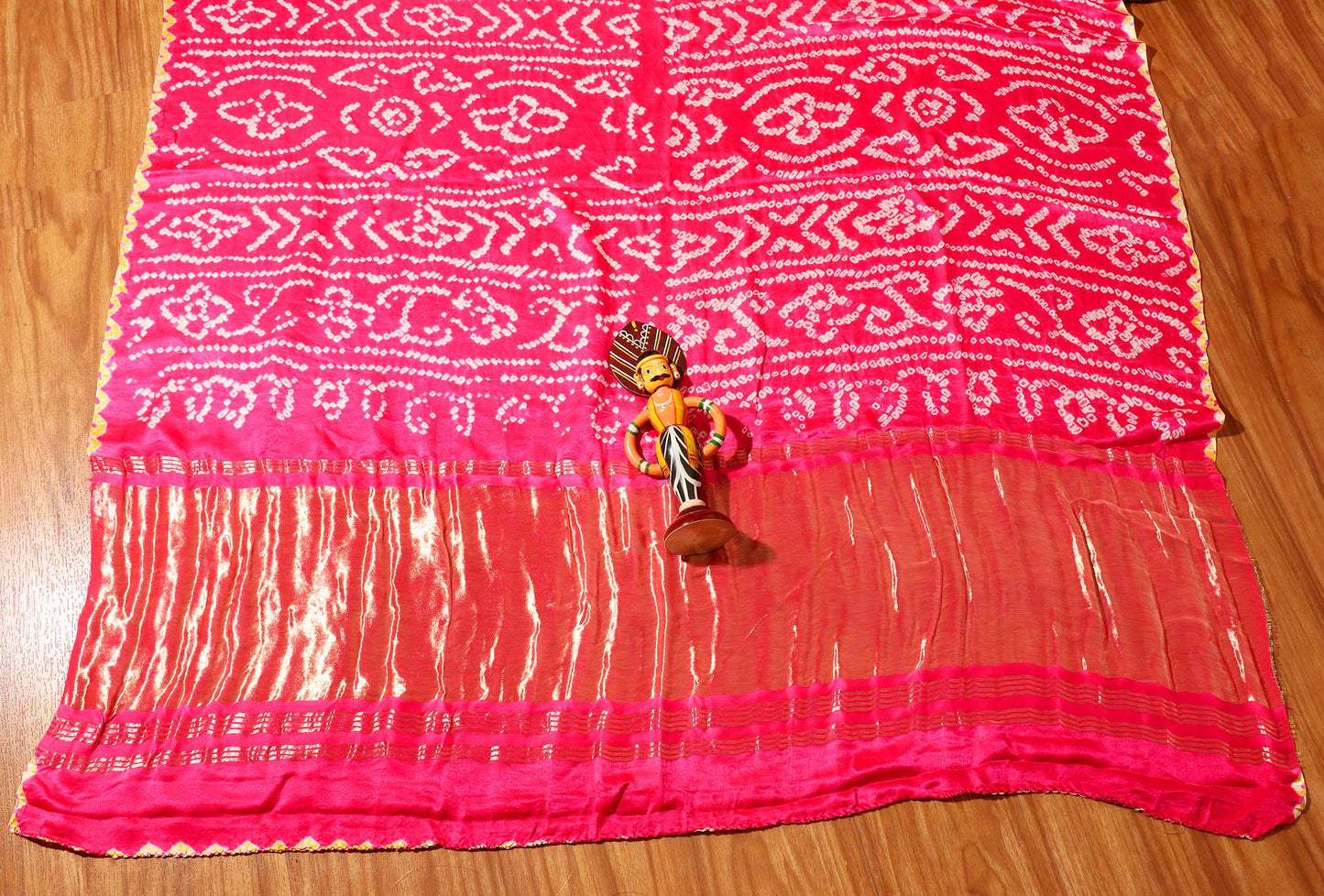 Pink and Mustard Shaded Bandhani Saree with Rich Gold Pallu 117