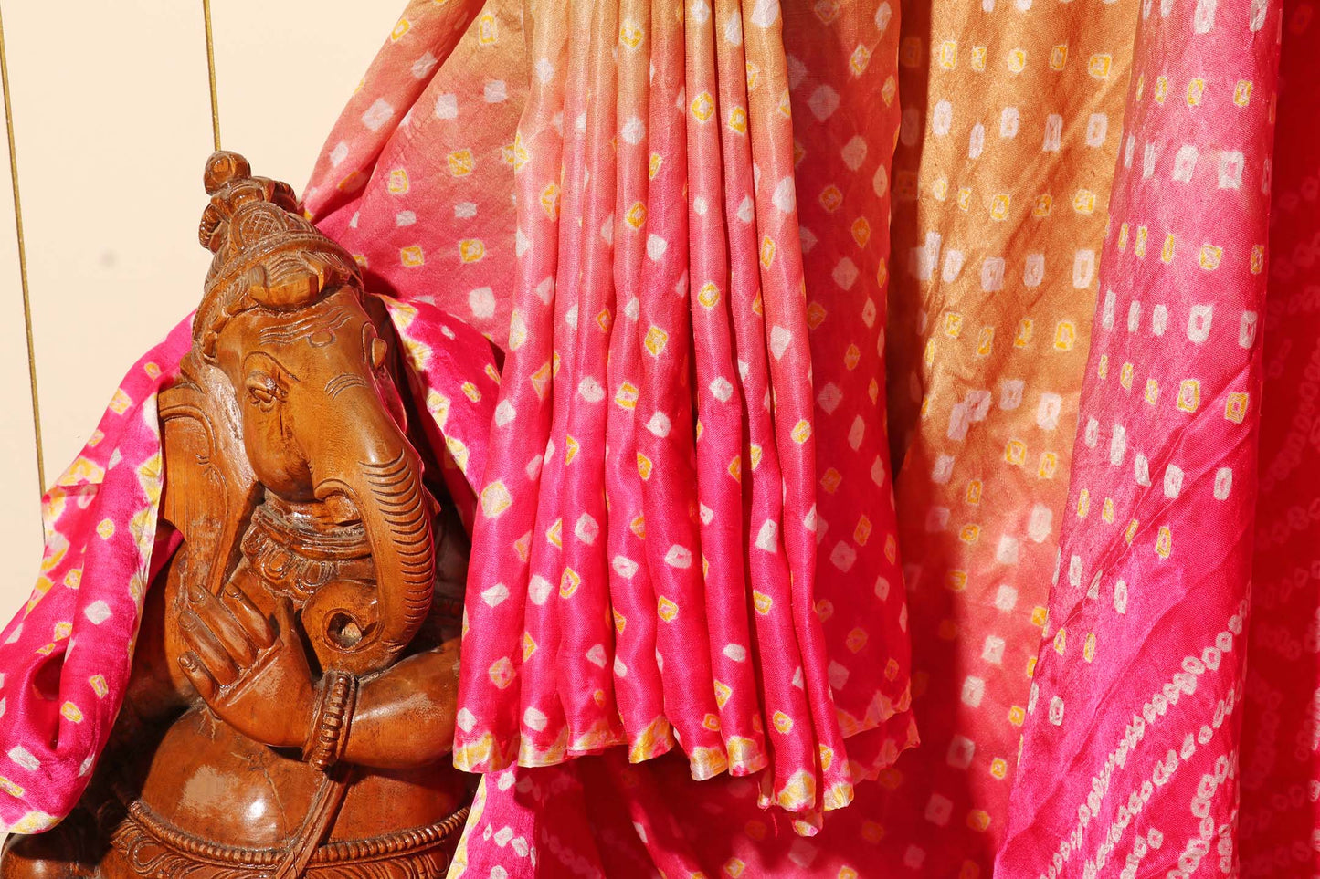 Pink and Mustard Shaded Bandhani Saree with Rich Gold Pallu 117