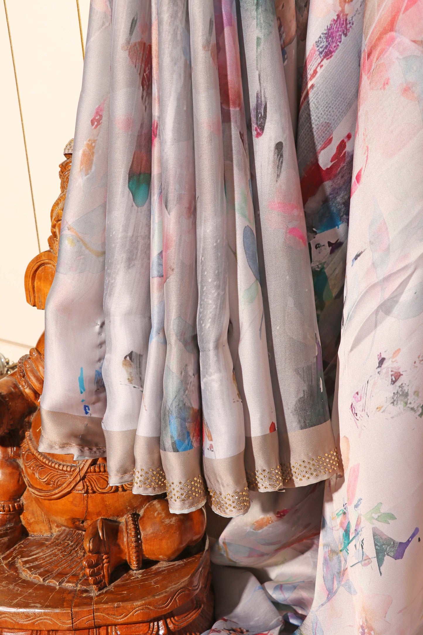 Grey Georgette Saree with Color Splashes and Swarovski Border 118
