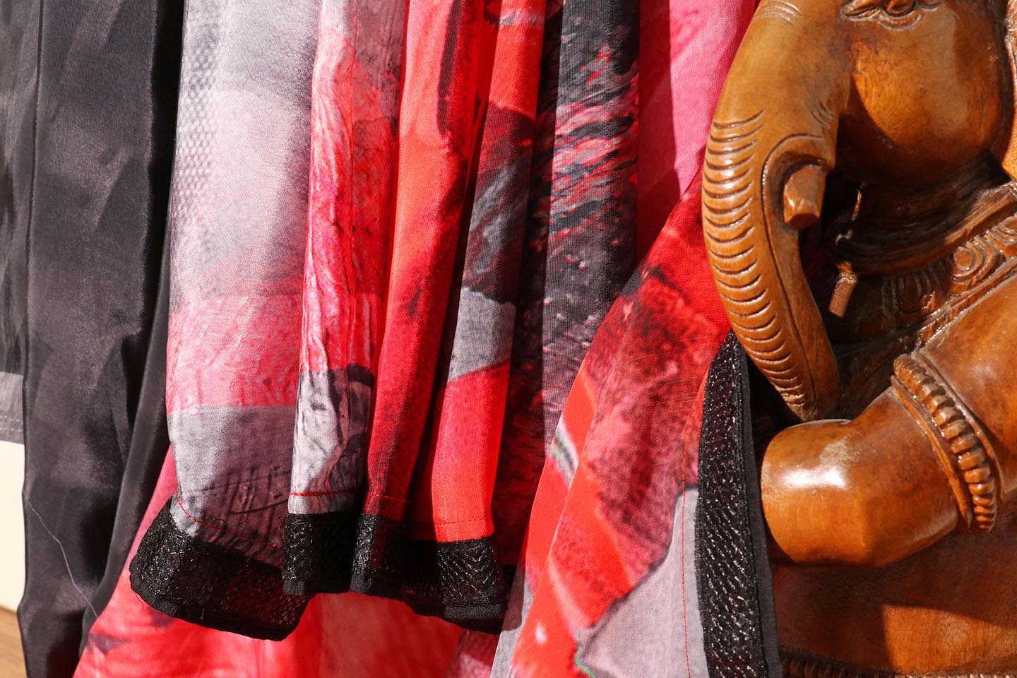 Smoke & Flame Digital Print Saree with Sequin Black Border 070