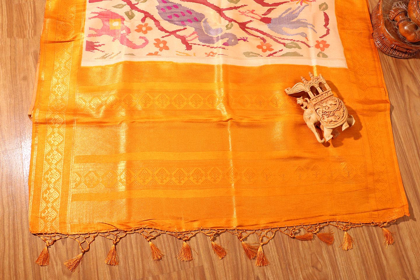 Kosiya Kanjivaram Fusion Saree in Beige & Mustard 075