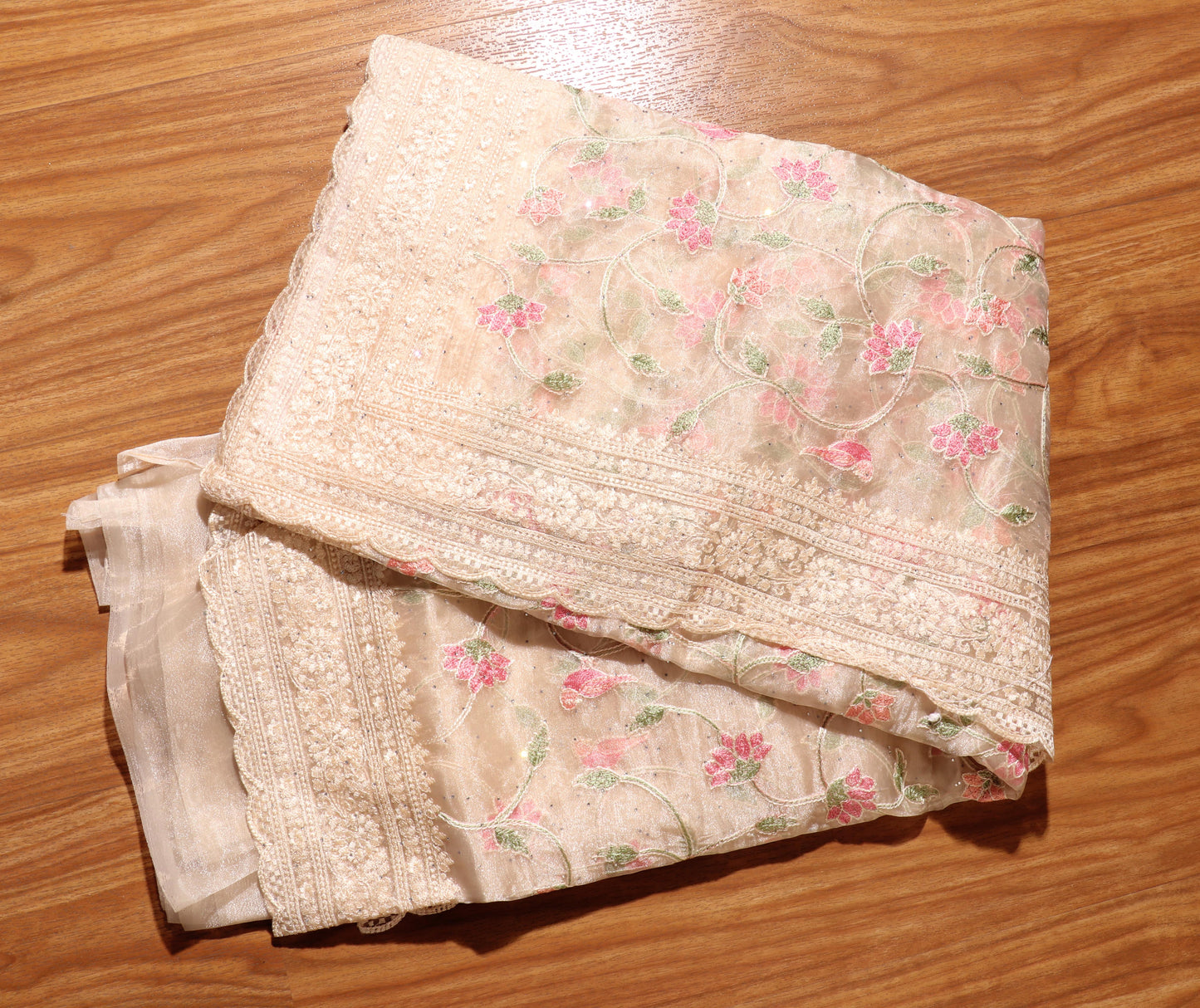 Lotus Bloom Ivory Net Saree 087