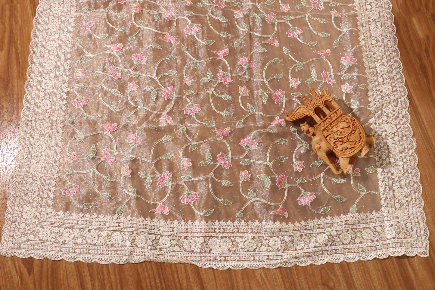 Lotus Bloom Ivory Net Saree 087