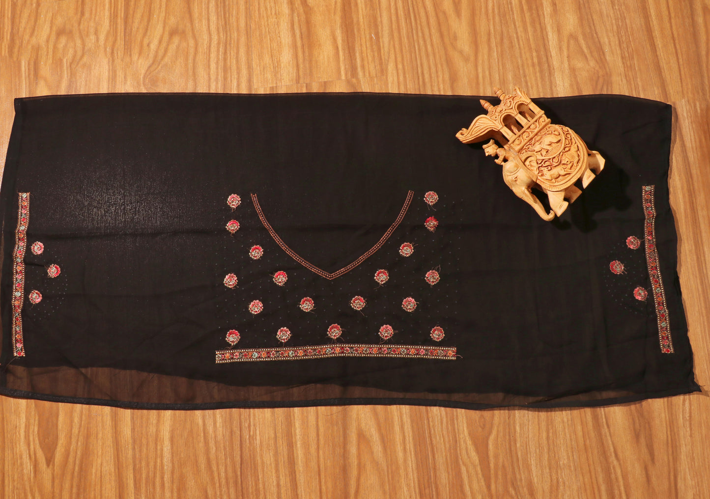 Black Kashmiri Embroidered Georgette Saree with Gold Highlights 089