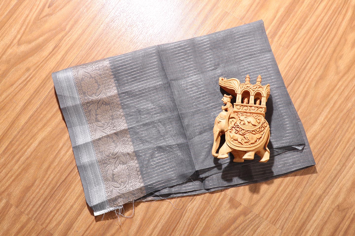 Neelkamal – Steel Grey Soft Silk Saree with Floral Print and Zari Border 134