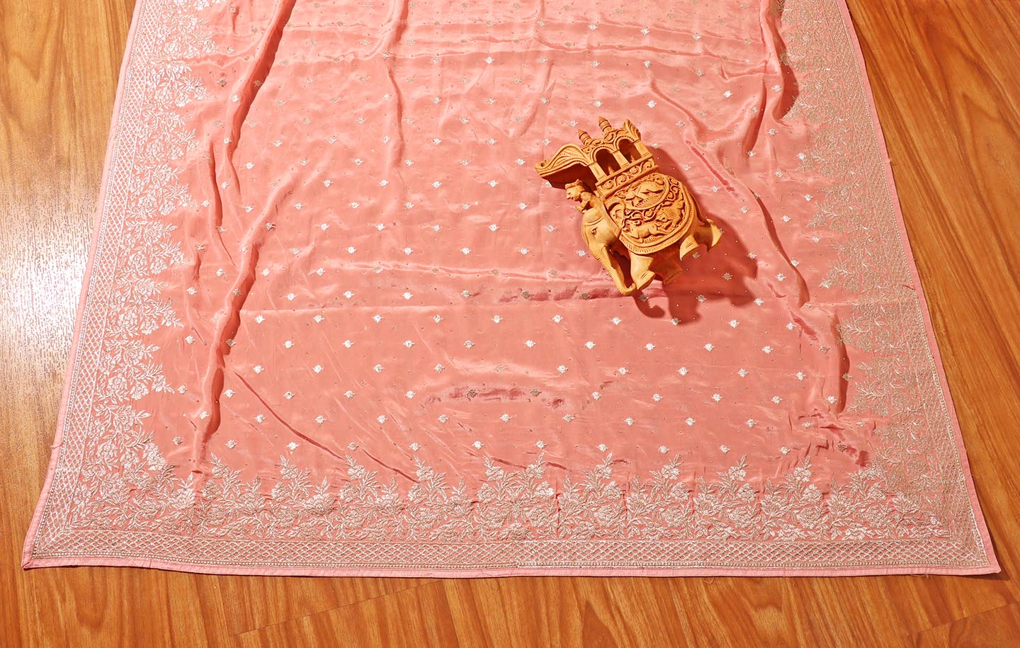 Gulnar – Blush Pink Satin Silk Saree with Silver Embroidery 142