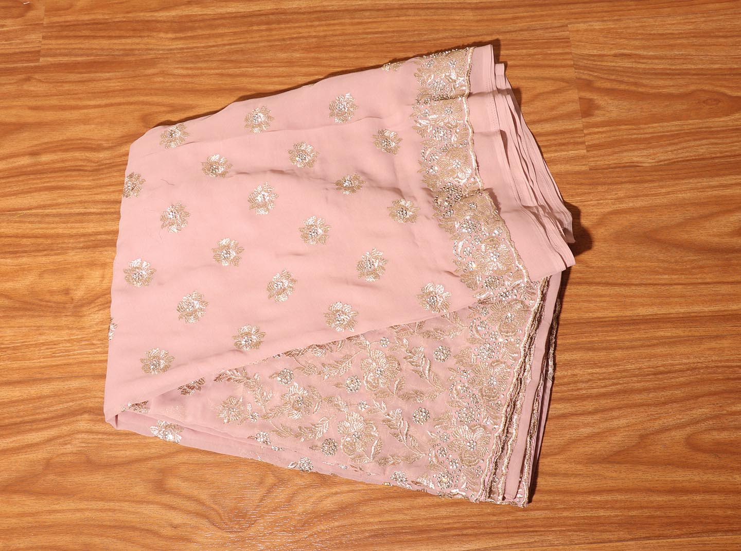 Naureh - A Pink Blush Flowy Georgette with with Swarovski crystals 150