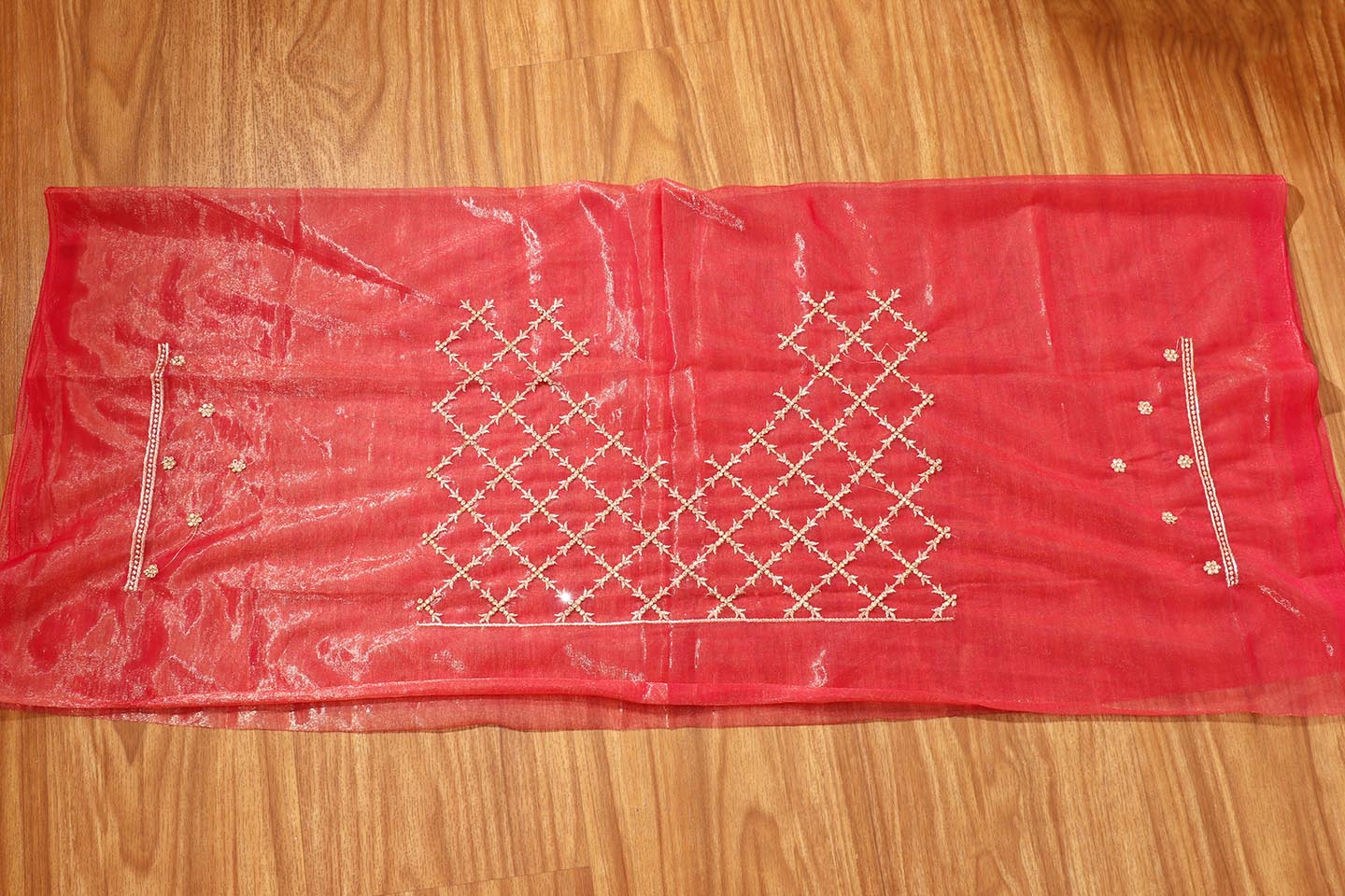 Saanjh - A Crimson Sheer Organza with a Zari Border 157