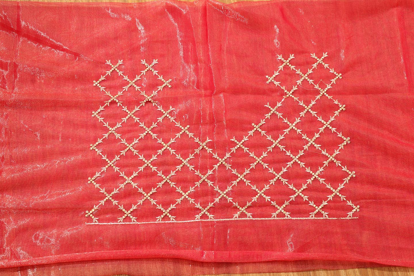 Saanjh - A Crimson Sheer Organza with a Zari Border 157