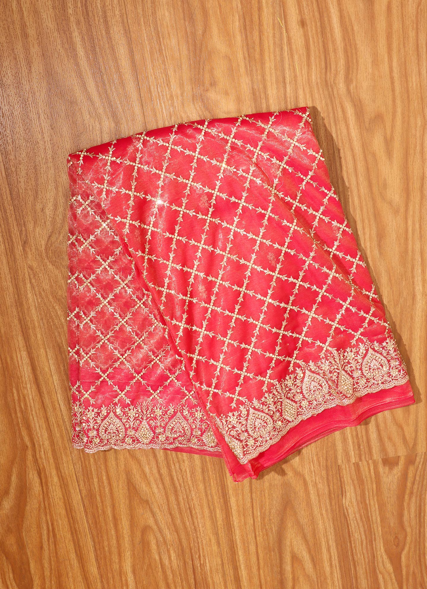 Saanjh - A Crimson Sheer Organza with a Zari Border 157