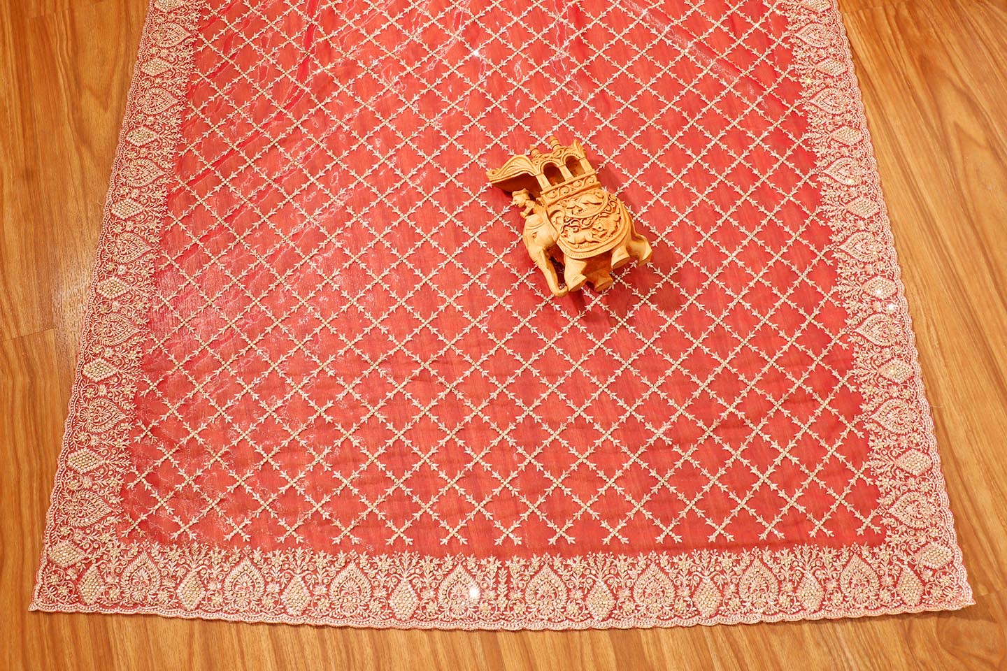 Saanjh - A Crimson Sheer Organza with a Zari Border 157