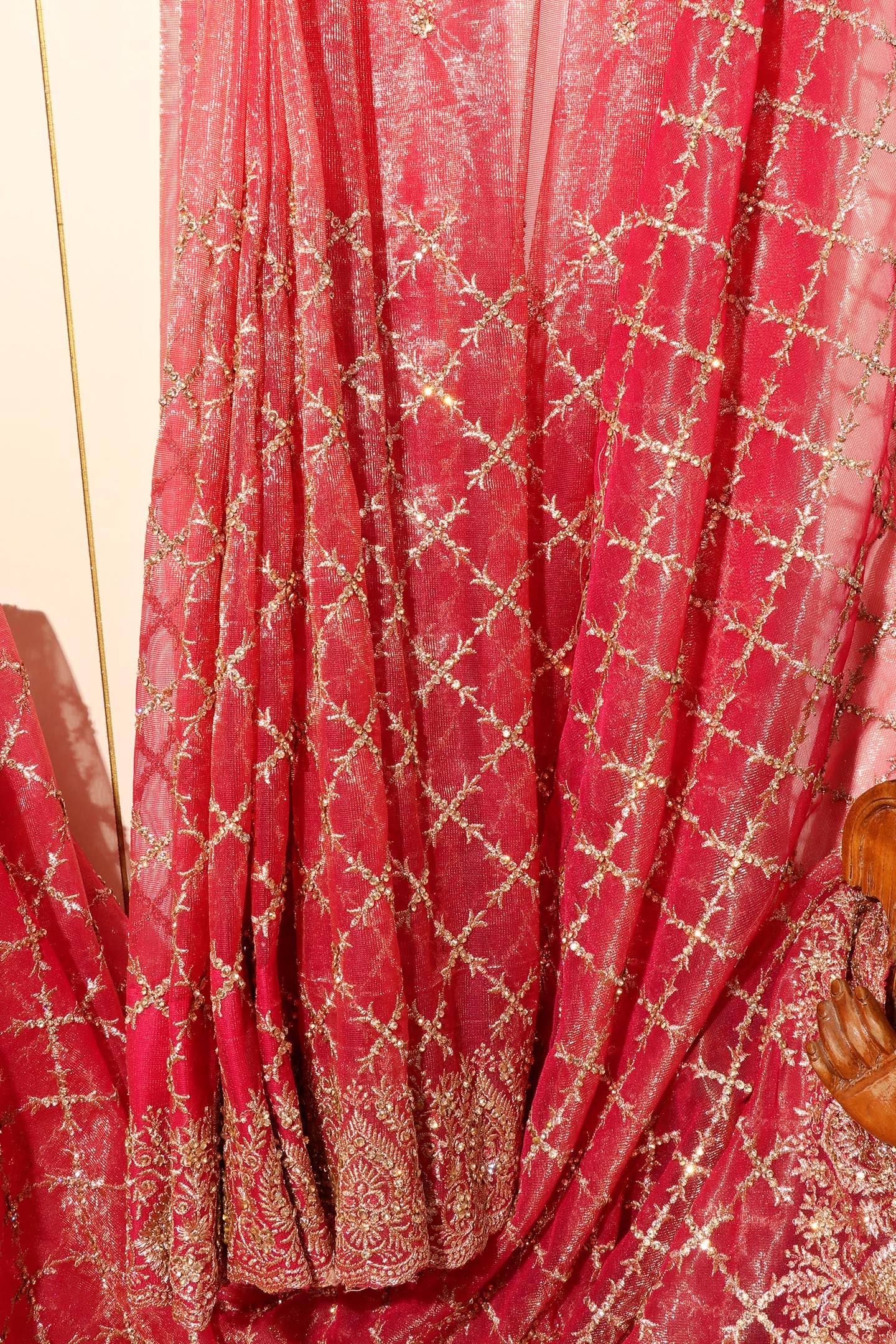 Saanjh - A Crimson Sheer Organza with a Zari Border 157