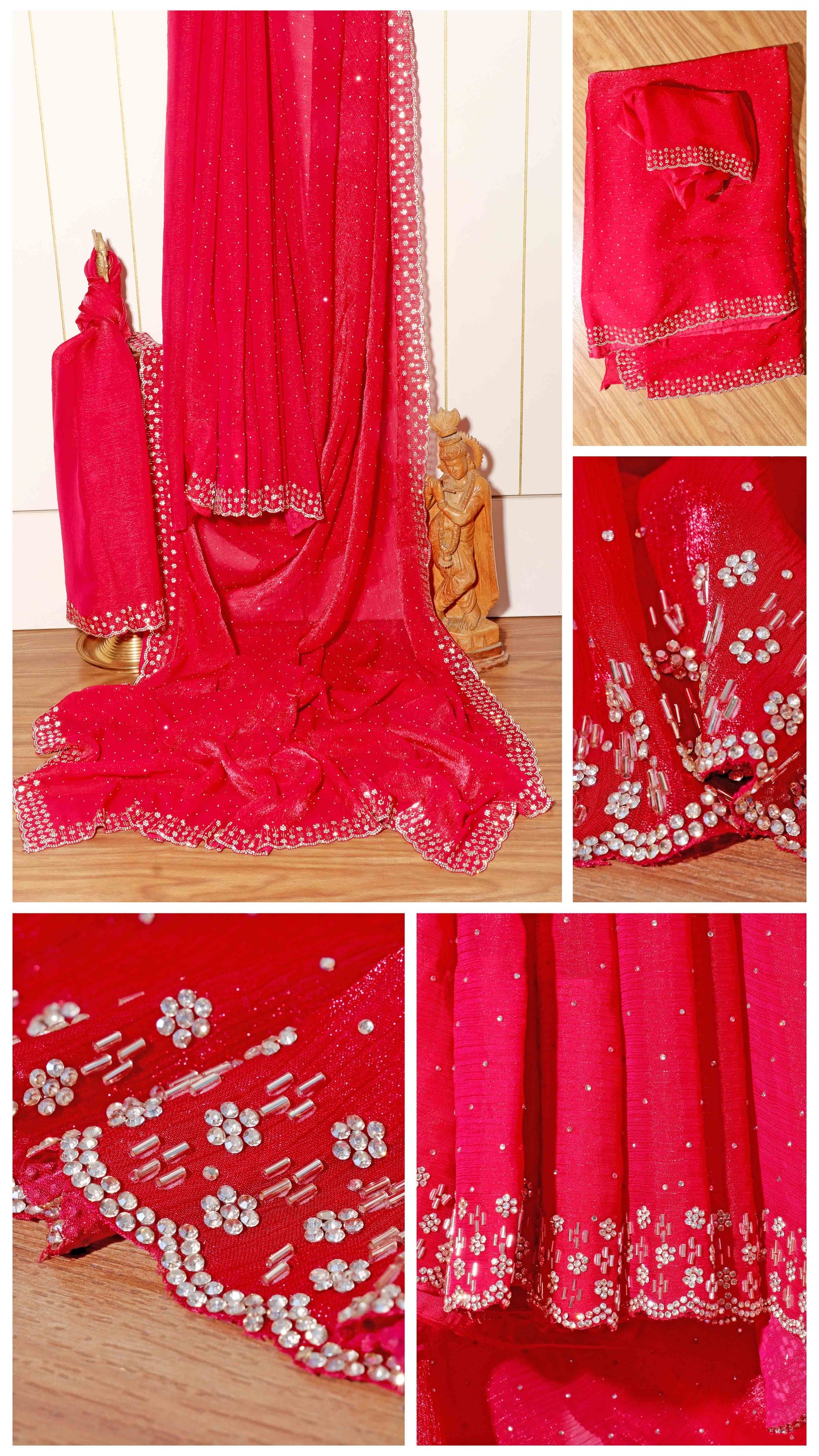 Scarlet Elegance – Crystal & Sequin Chiffon Saree 002