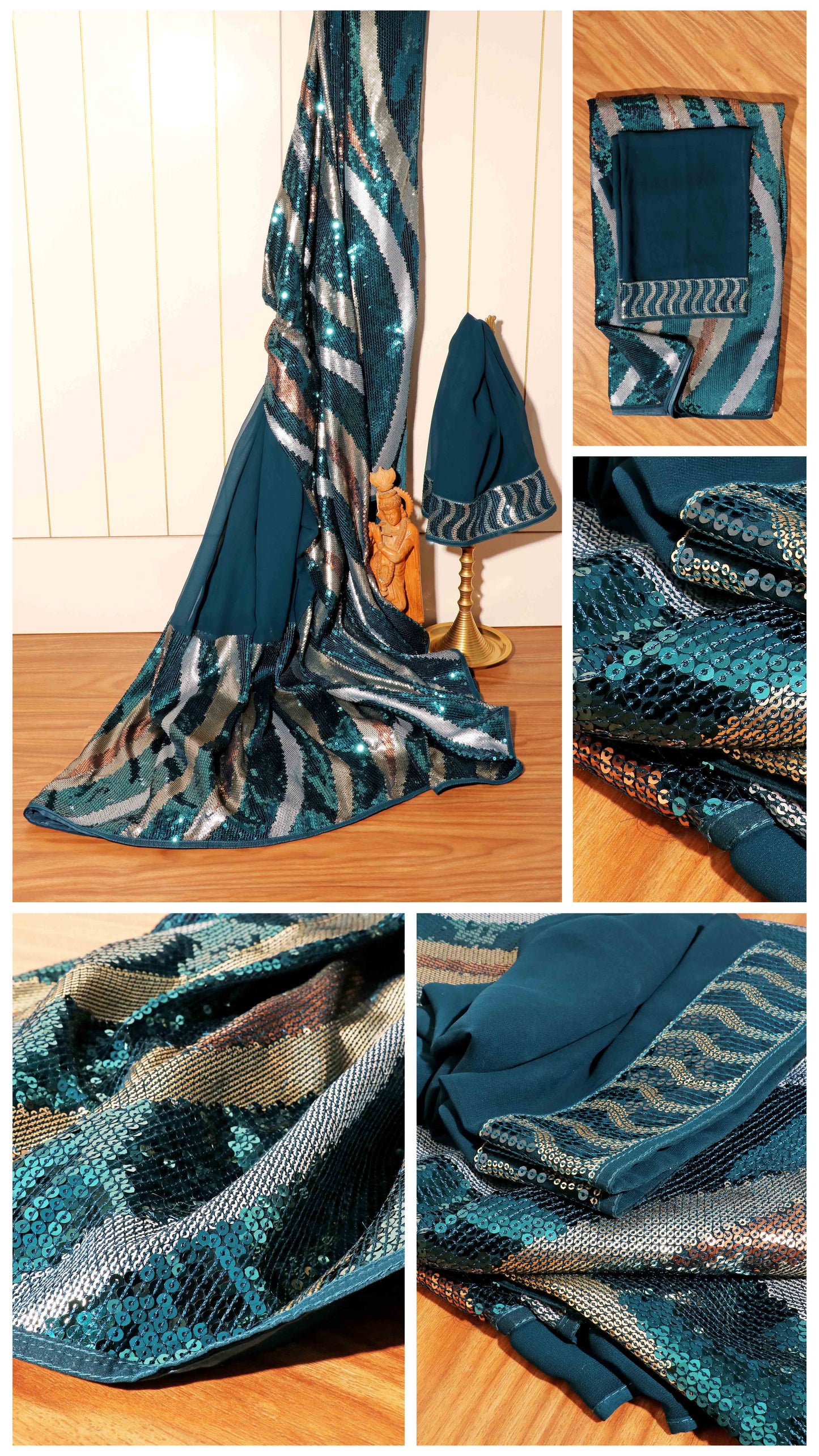 Celestial Glam – Teal Green Sequin Party Pure Georgette Saree 013