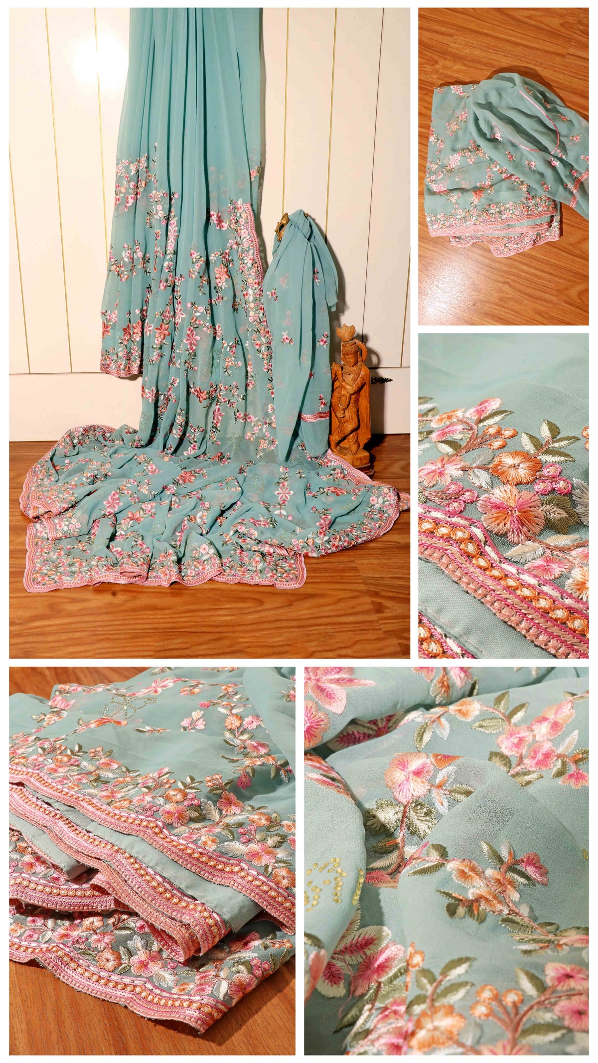 Serene Bloom – Kashmiri Embroidered Georgette Saree 015