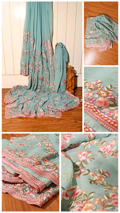 Serene Bloom – Kashmiri Embroidered Georgette Saree 015