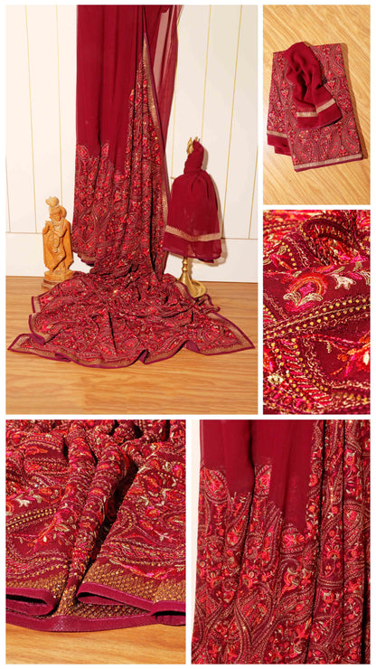 Regal Elegance – Kashmiri Embroidered Burgundy Saree 016
