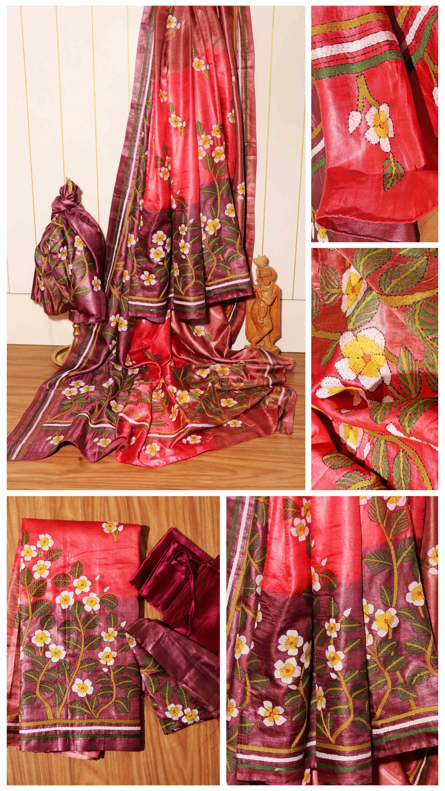 Autumn Bloom – Shaded Kantha Embroidered Silk Saree 027