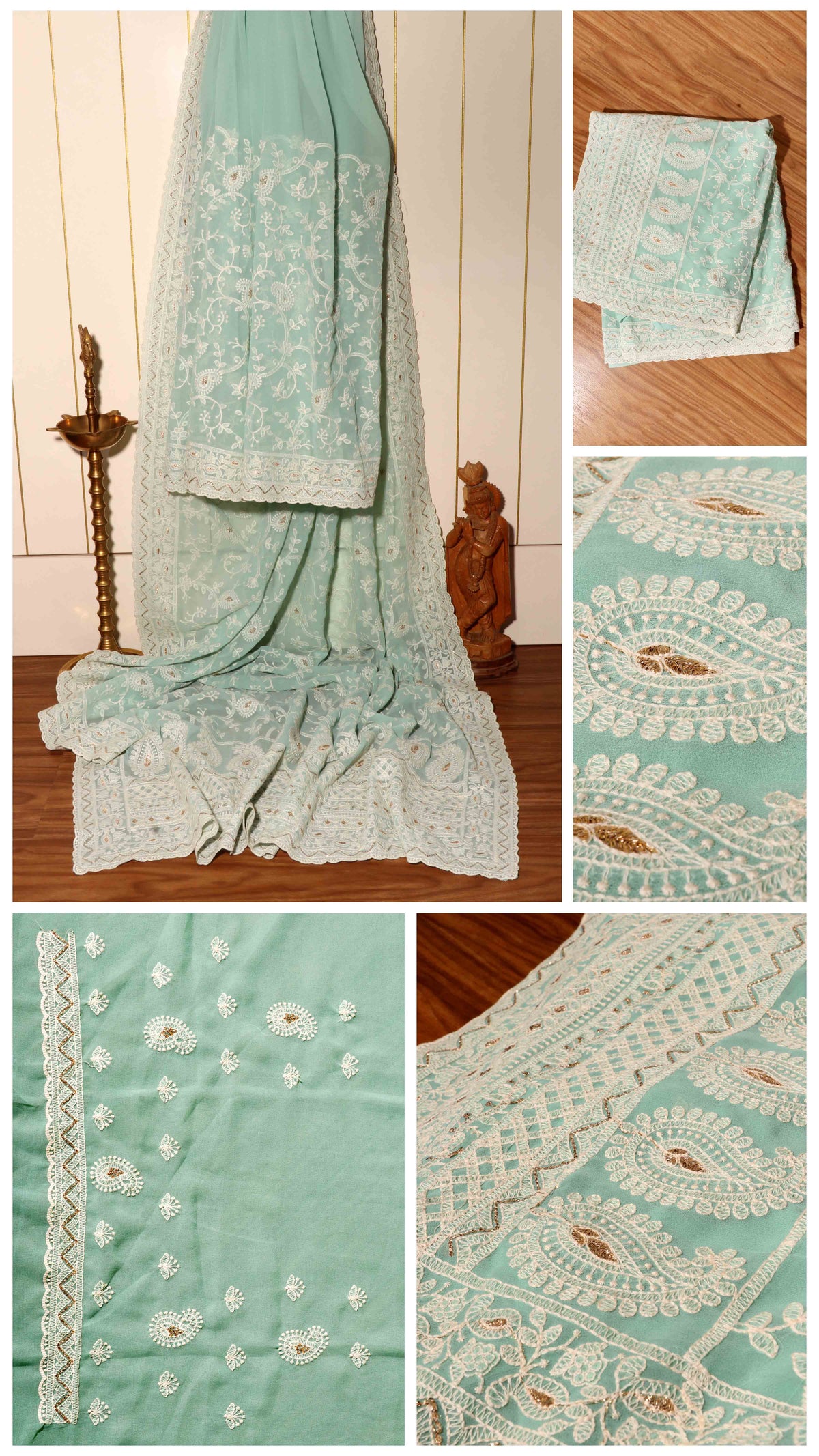 Serene Elegance – Pista Green Chikankari Saree 028