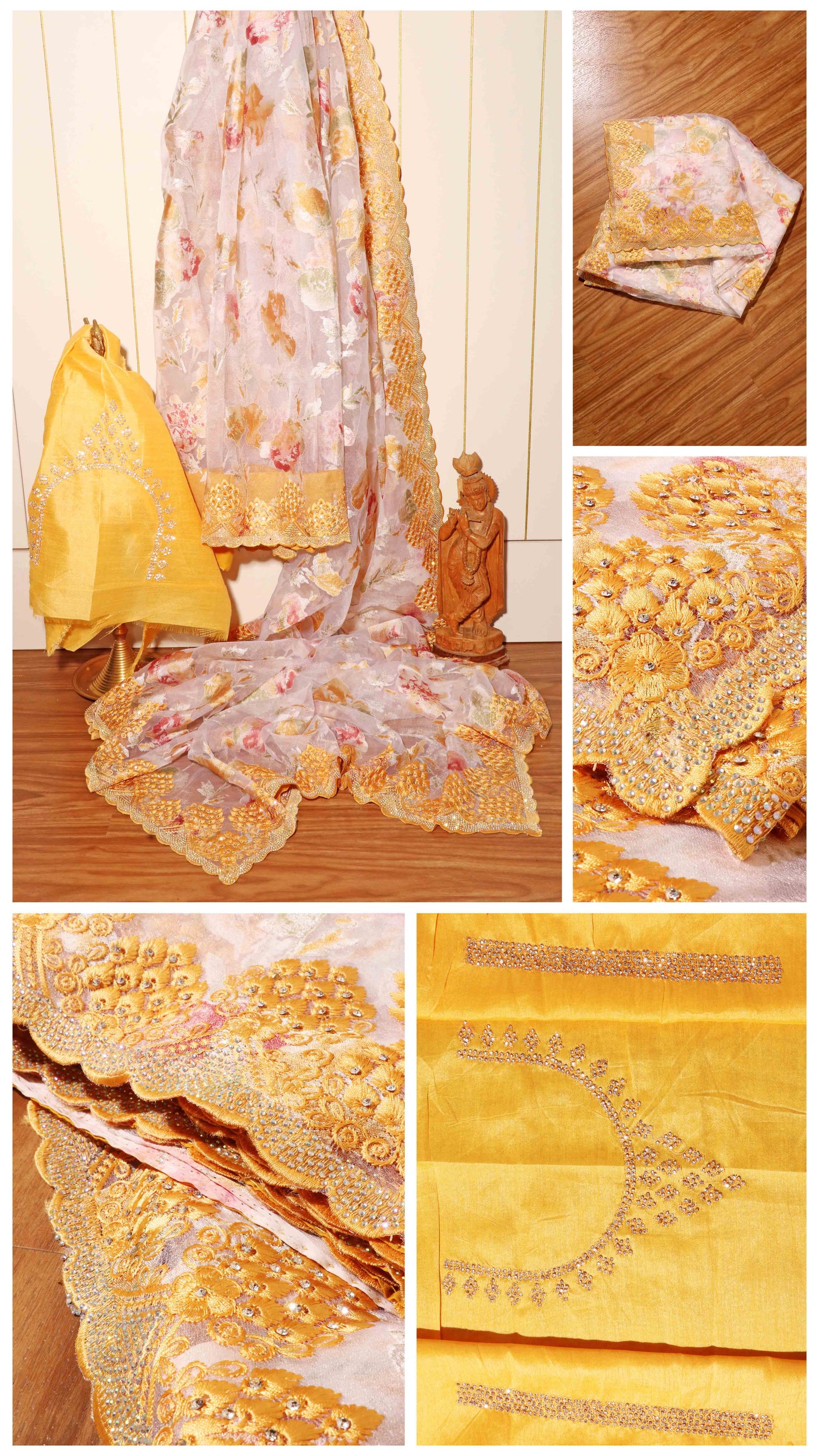 Golden Blossom – Brasso Floral Embroidered Saree 036