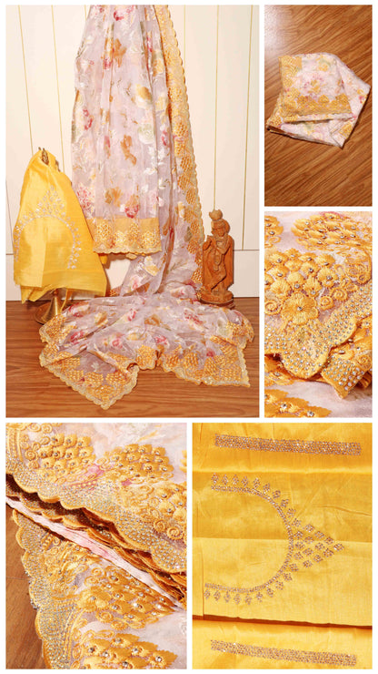 Golden Blossom – Brasso Floral Embroidered Saree 036