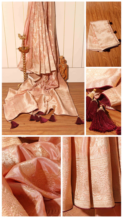 Rose Gold Royale – Dual Weave Banarasi Silk Saree 044
