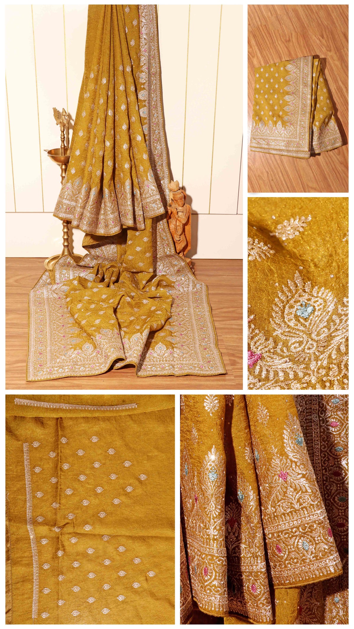 Antique Gold – Crushed Silk Meenakari Saree 045