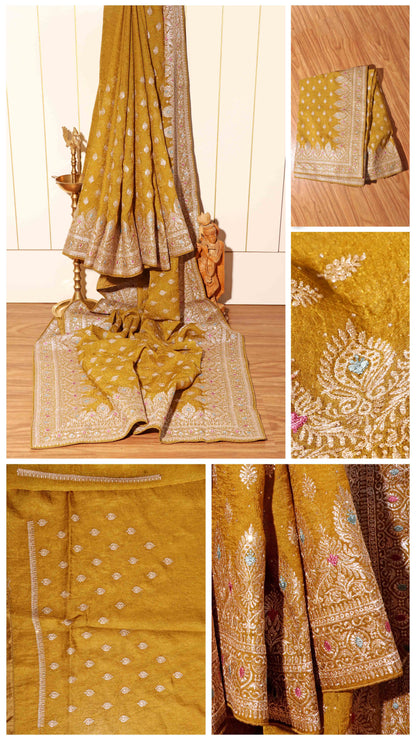 Antique Gold – Crushed Silk Meenakari Saree 045