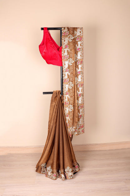 Mrigaya Tamba Wildlife Embroidered Tissue Silk Saree