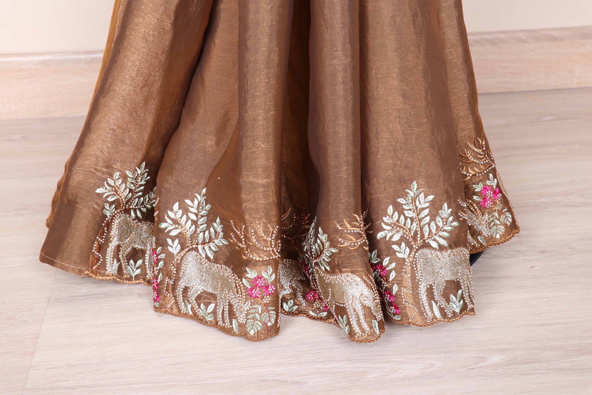 Mrigaya Tamba Wildlife Embroidered Tissue Silk Saree