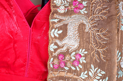 Mrigaya Tamba Wildlife Embroidered Tissue Silk Saree