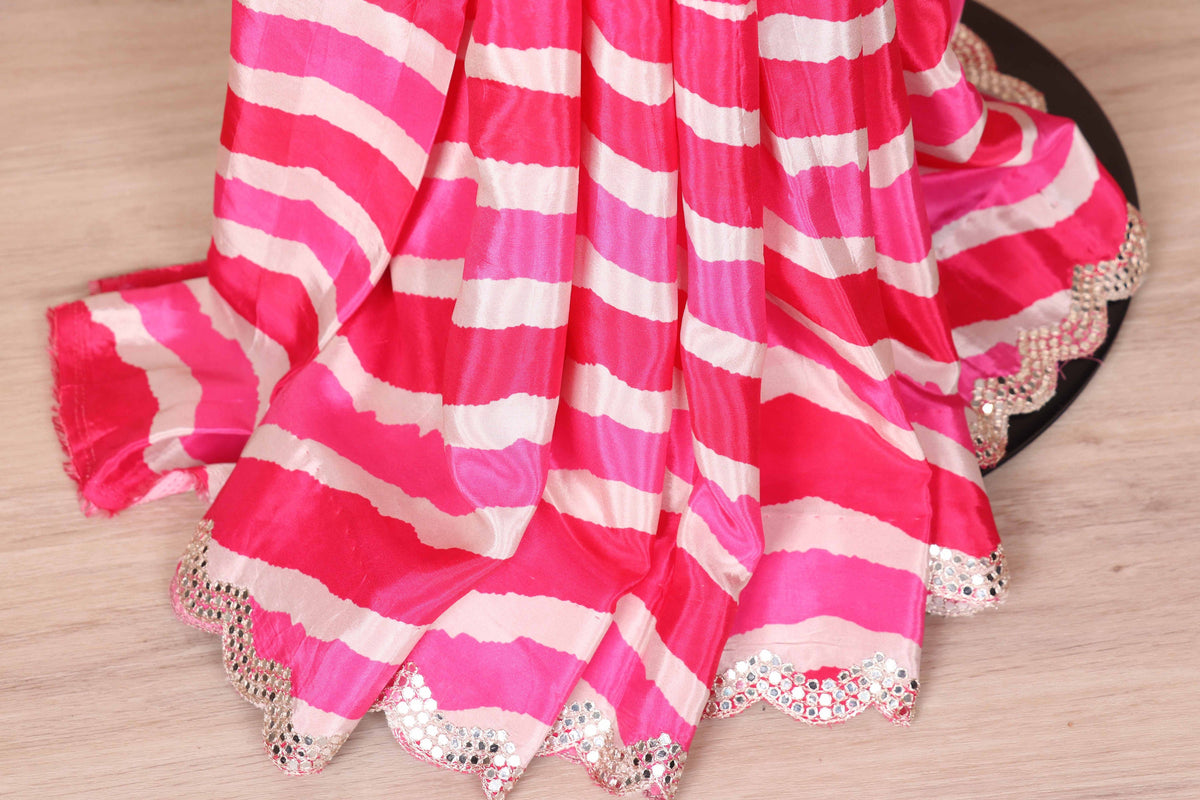 Gulabi Lehariya Chevron Chiffon Saree