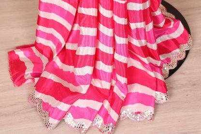 Gulabi Lehariya Chevron Chiffon Saree
